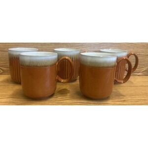 Denby England Set Of 5 Fire‎ Double Dip Stripes Striped Paprika Coffee Mugs Cups